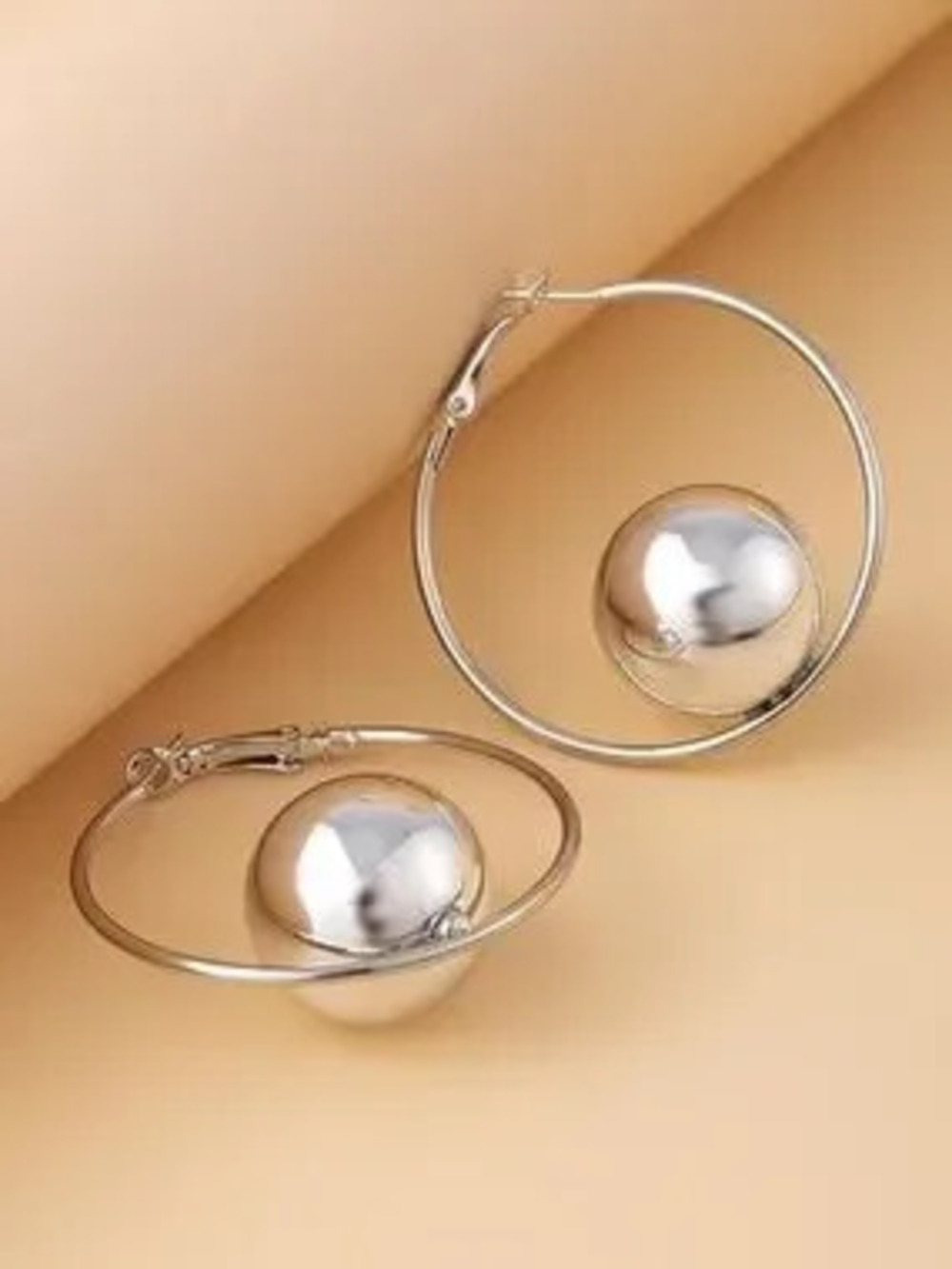 Anthropologie Shiny Silver Color Hoop Earrings with Orb Accent